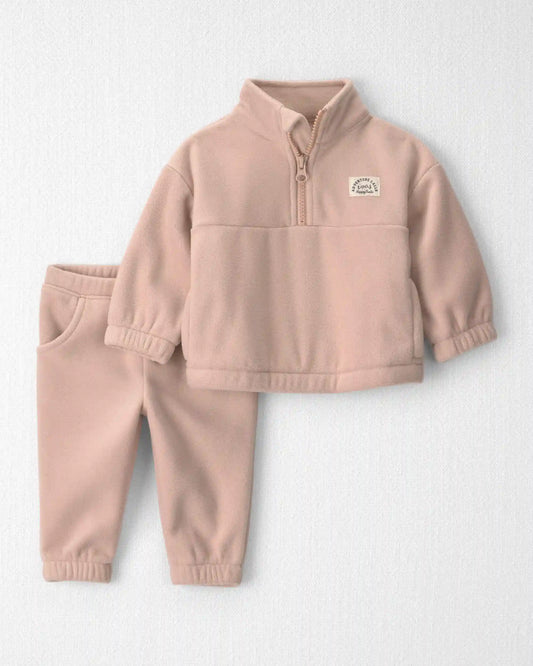 Baby Girl 2-Piece Recycled Microfleece Top & Pant Set