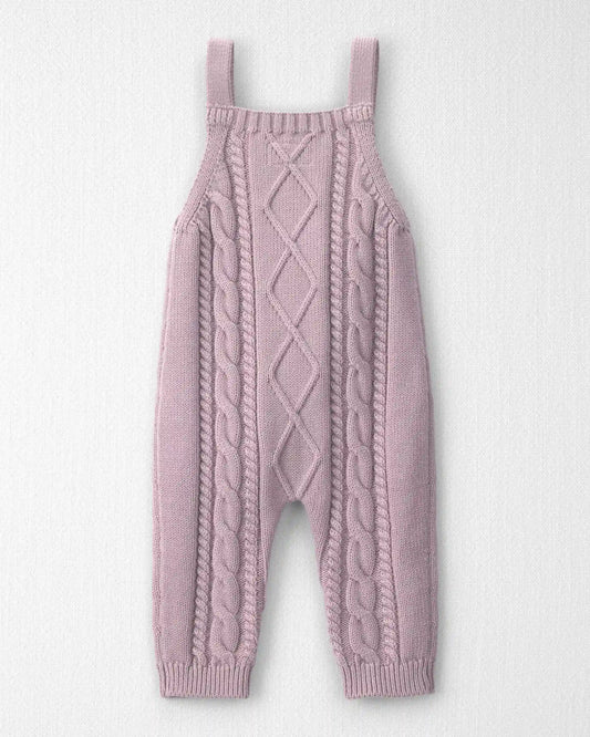 Baby Girl Organic Cotton Cable Knit Overalls