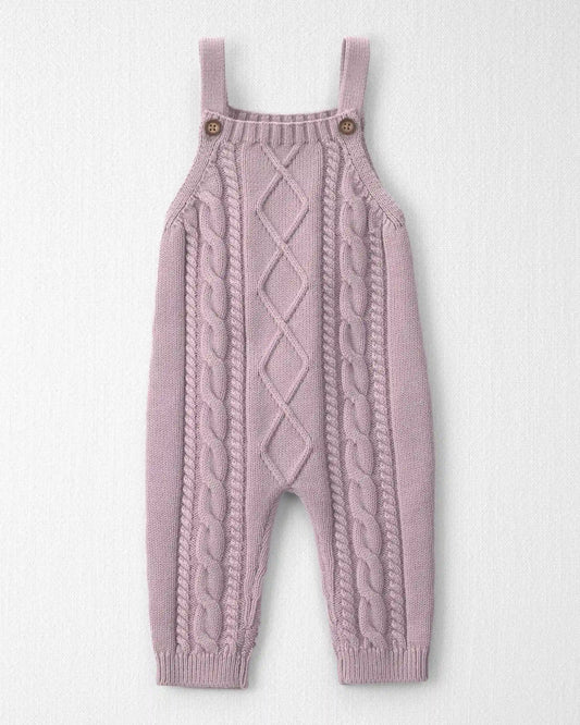 Baby Girl Organic Cotton Cable Knit Overalls