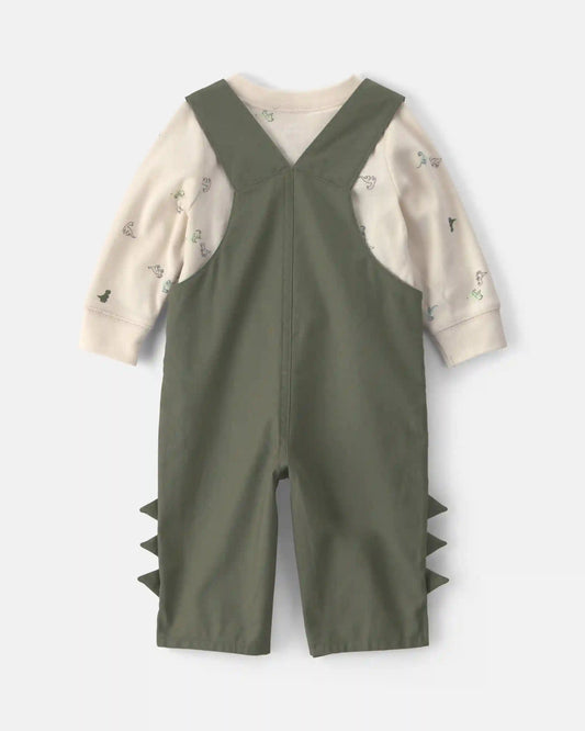 Baby Boy 2-Piece Dinosaur Long-Sleeve Overall Set - Olive Green