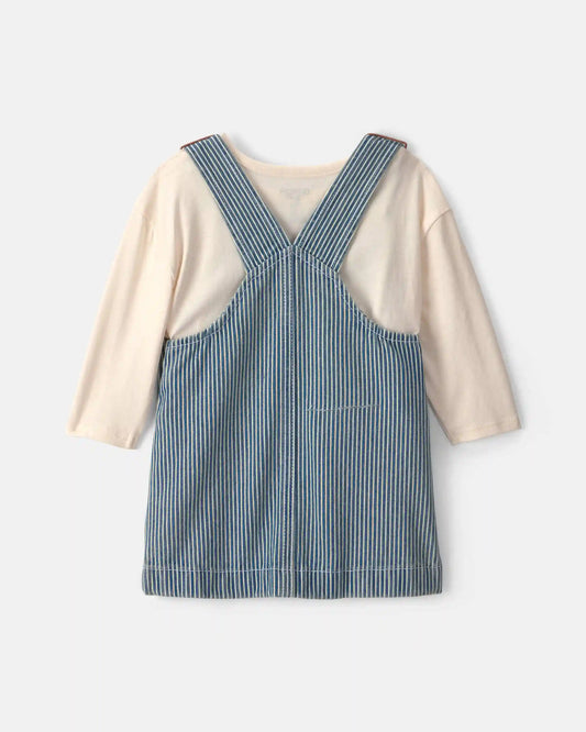 Baby Girl 2-Piece Hickory Denim Long-Sleeve Overall Set - Light Wash