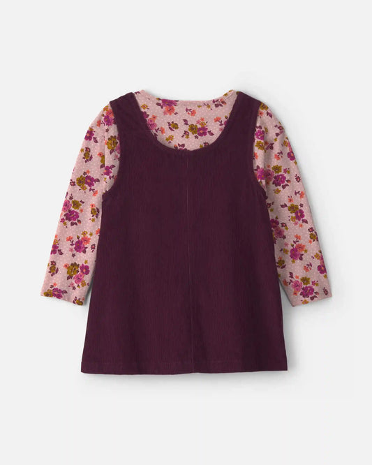 Baby Girl 2-Piece Floral Corduroy Long-Sleeve Dress Set - Pink/Purple