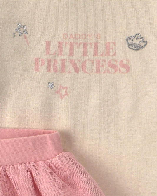 Baby Girl 2-Piece 'Daddy's Little Princess' Long-Sleeve Bodysuit & Tulle Pant Set - Pink/Cream