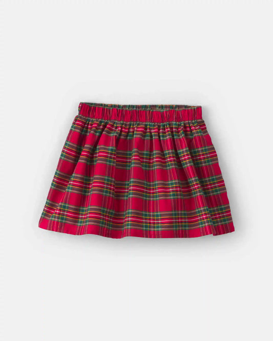 Baby Girl 2-Piece Bow Plaid Fleece Long-Sleeve Top & Skort Set - Cream/Red