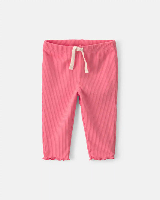 Baby Girl Pull-On Ribbed Leggings - Coral