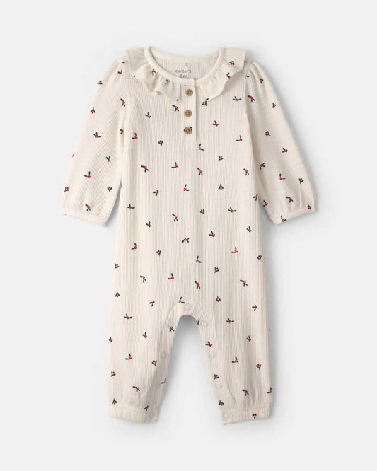 Baby Girl Holly Thermal Long-Sleeve Jumpsuit - Cream