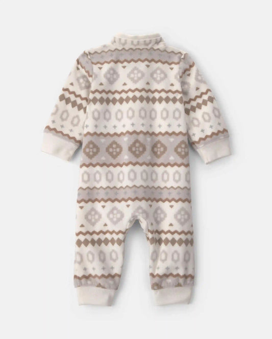 Baby Boy Fair Isle Fleece Long-Sleeve Jumpsuit - Cream/Grey