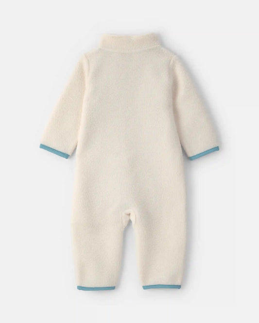 Baby Boy Color Block Fleece Long-Sleeve Jumpsuit - Cream/Blue