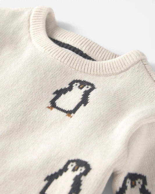 Baby 2-Piece Organic Cotton Sweater Knit Top & Pant Set in Penguins