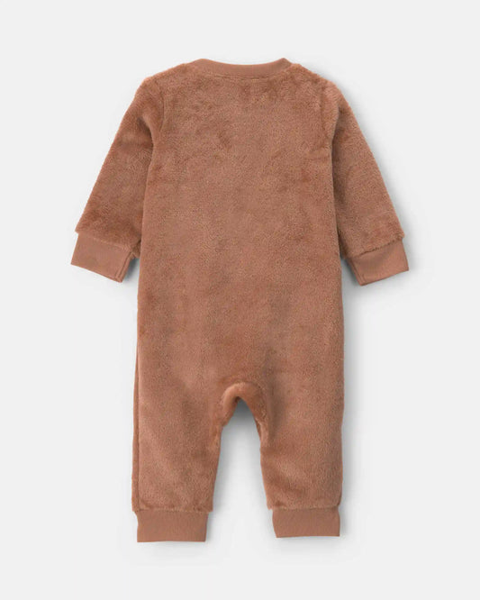 Baby Boy Dog Velvety Long-Sleeve Jumpsuit - Brown