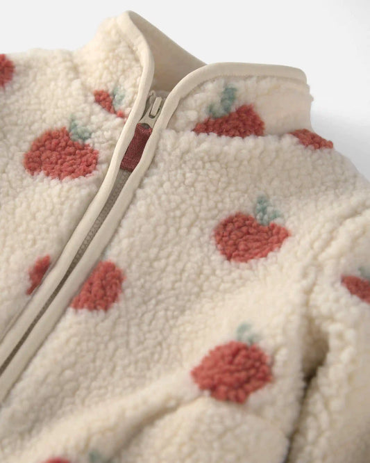 Baby Girl Recycled Teddy Fleece Jacket in Apples