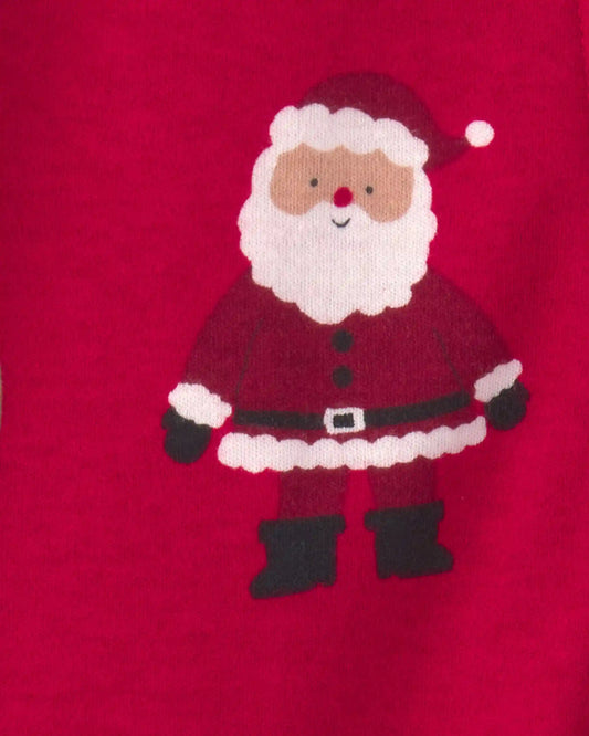 Baby Beige Santa Christmas 100% Cotton 2-Way Zip Sleep & Play Pajamas - Red