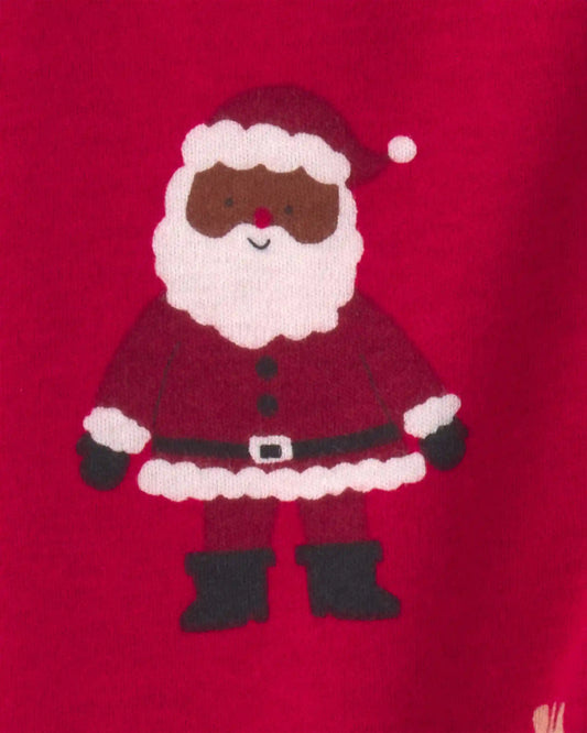 Baby Brown Santa Christmas 100% Cotton 2-Way Zip Sleep & Play Pajamas - Red