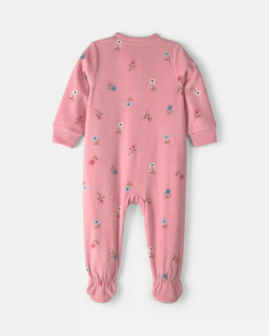 Baby Girl 1-Piece Butterfly 2-Way Zip Fleece Loose Fit Footed Pajama - Pink