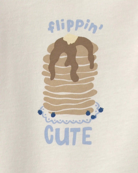 Baby Girl 'Flippin' Cute' Pancake Long-Sleeve Graphic Bodysuit - Cream