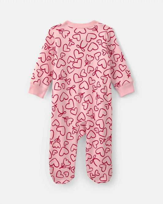 Baby Girl 2-Way Zip Valentine's Day Cotton Sleep & Play Pajamas - Pink
