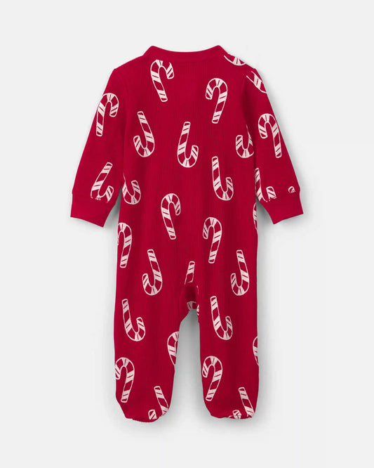 Baby Boy Candy Cane Christmas Thermal Sleep & Play Pajamas - Red
