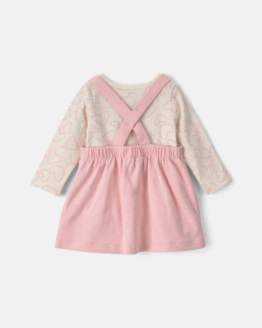 Baby Girl 3-Piece Heart Valentine's Day French Terry Long-Sleeve Dress Set - Pink/Cream
