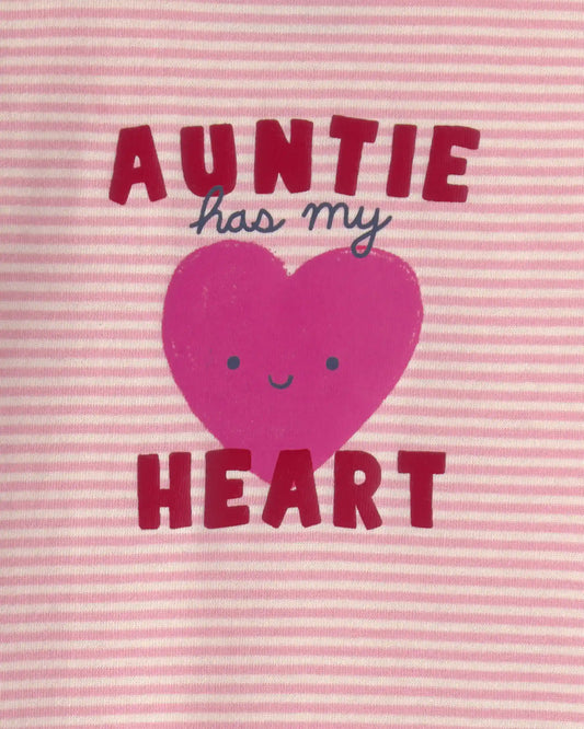Baby Girl 'Auntie Has My Heart' Striped Long-Sleeve Graphic Bodysuit - Pink
