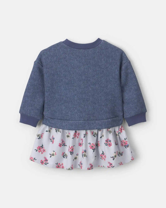 Baby Girl Floral Long-Sleeve Dress - Blue