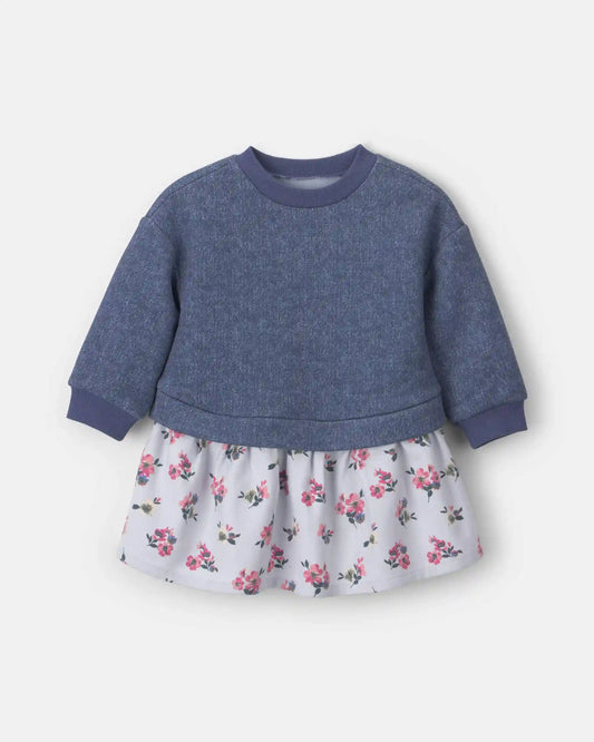 Baby Girl Floral Long-Sleeve Dress - Blue