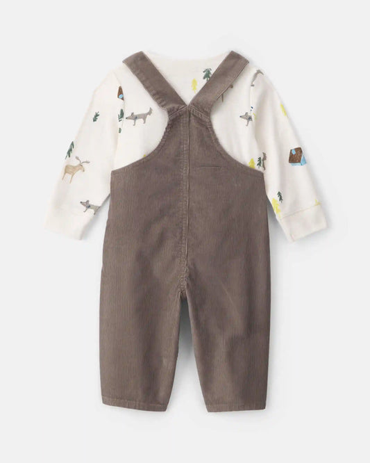 Baby Boy 2-Piece Outdoors Corduroy Long-Sleeve Overall Set - Brown/Cream