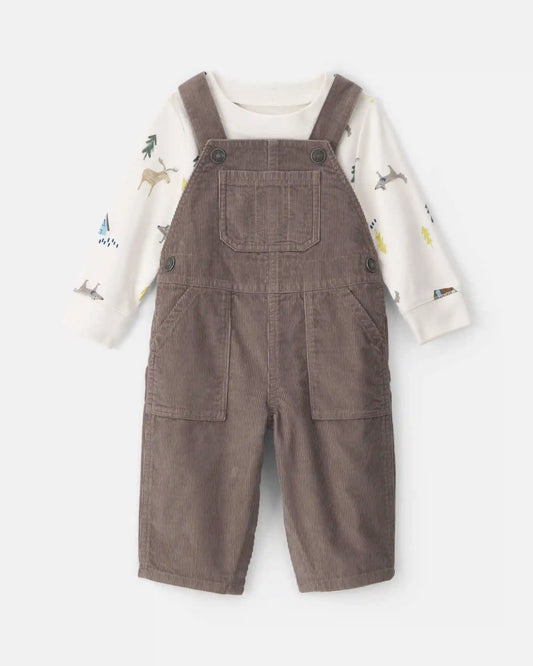 Baby Boy 2-Piece Outdoors Corduroy Long-Sleeve Overall Set - Brown/Cream