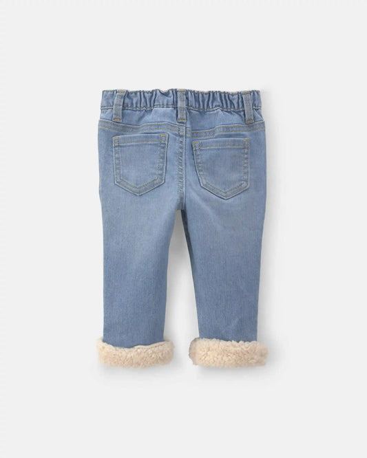 Baby Girl Floral Pull-On Cuffed Jeans - Light Wash