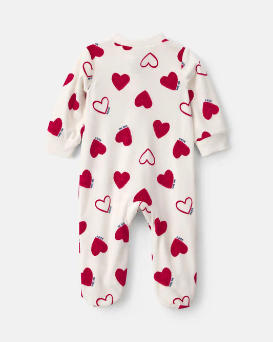 Baby 2-Way Zip Valentine's Day Velvety Sleep & Play Pajamas - Cream/Red