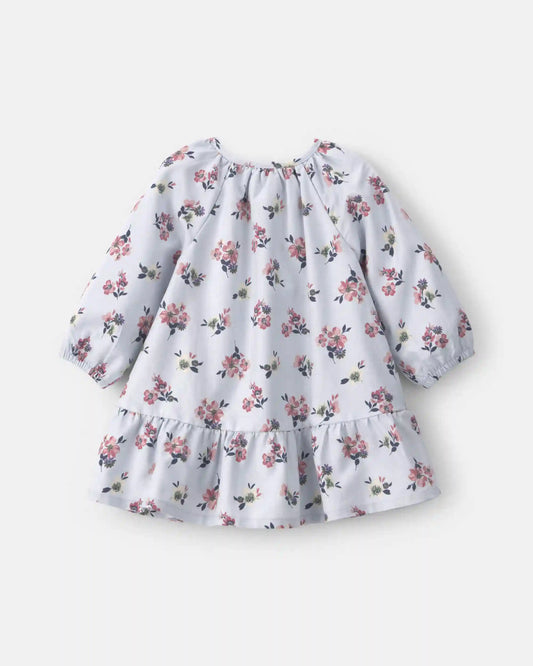 Baby Girl Floral Long-Sleeve Dress - Blue