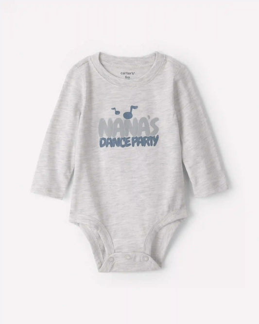 Baby 'Nana's Dance Party' Long-Sleeve Graphic Bodysuit - Grey