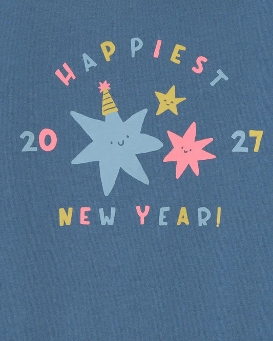 Baby 'Happiest New Year' Long-Sleeve Graphic Bodysuit - Blue