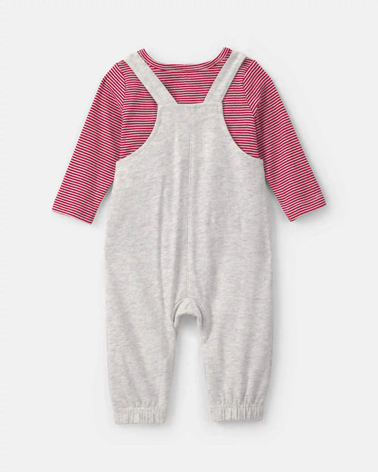 Baby Boy 2-Piece Valentine's Day French Terry Long-Sleeve Overall Set - Red/Grey