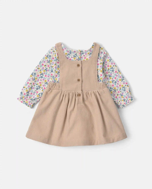 Baby Girl Floral Corduroy Long-Sleeve Dress Set