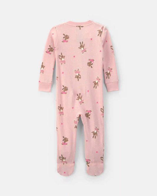 Baby Girl Ballerina Bunny Cotton Snug Fit 1-Piece Pajama - Pink