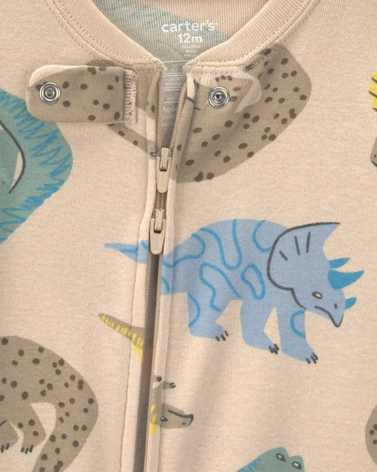 Baby Boy 2-Pack Dinosaur Striped Cotton Snug Fit 1-Piece Pajama - Green/Khaki