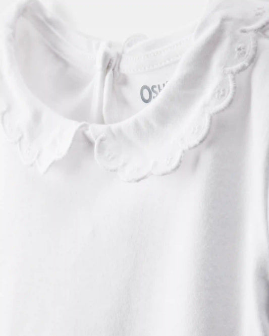 Toddler Scalloped Collar Short-Sleeve Top - White