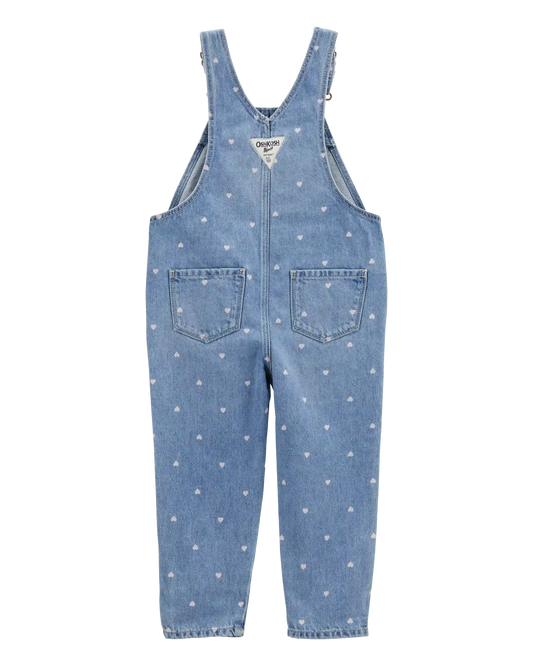 Toddler Heart-Print Knit Denim Overalls - Blue