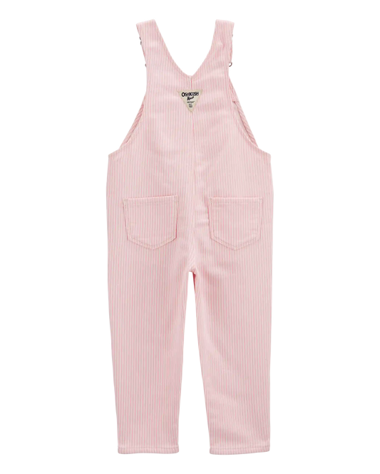 Toddler Knit Denim Hickory Stripe Overalls - Pink