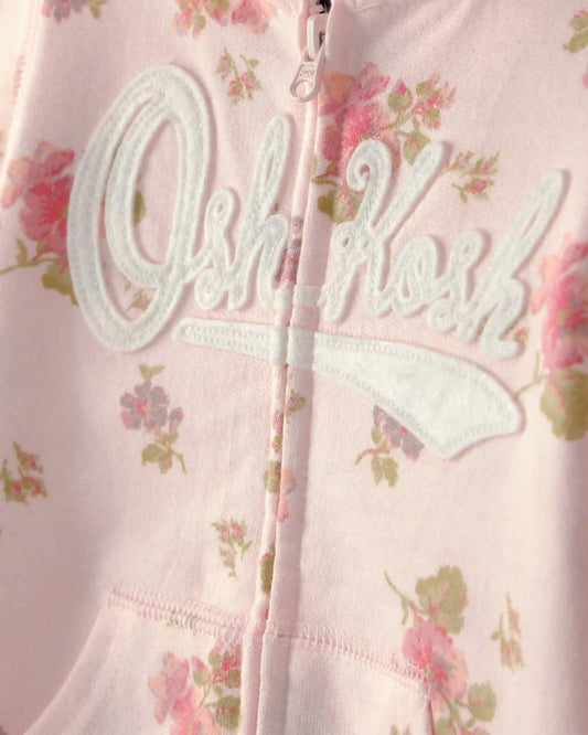 Toddler Girl Floral OshKosh Logo Zip-Up Hoodie - Pink