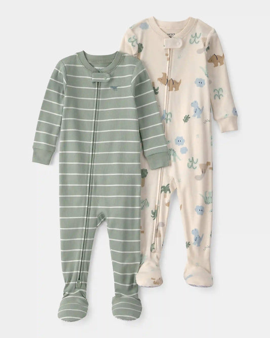 Toddler 2-Pack Dinosaur Snug Fit 1-Piece Pajama - Green/Cream