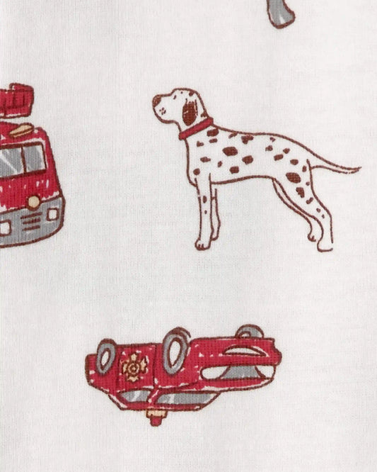 Toddler Boy Firetruck 100% Cotton Snug Fit 1-Piece Pajama - White