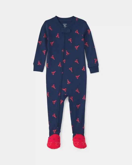 Toddler Boy Lobster 100% Cotton Snug Fit 1-Piece Pajama - Blue