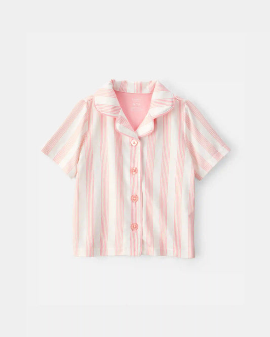 Toddler Girl Striped Loose Fit 2-Piece Pajama Set - Pink/Ivory