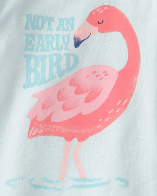 Toddler Girl Flamingo 100% Cotton Short-Sleeve Snug Fit 4-Piece Pajama Set - Pink/Blue