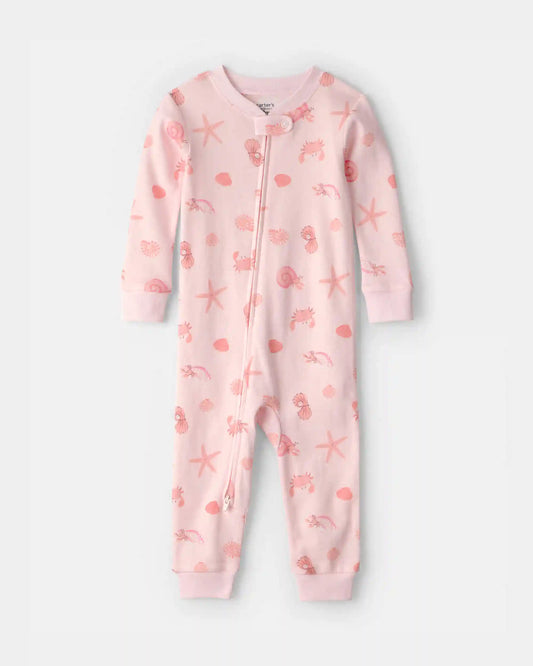 Toddler Girl Shell 100% Cotton Snug Fit 1-Piece Pajama - Pink