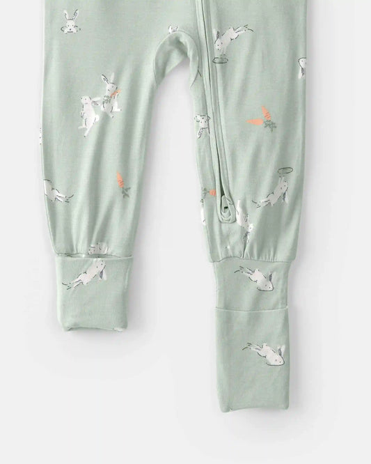 Toddler Easter Bunny PurelySoft 1-Piece 2-Way Zip Pajama - Green