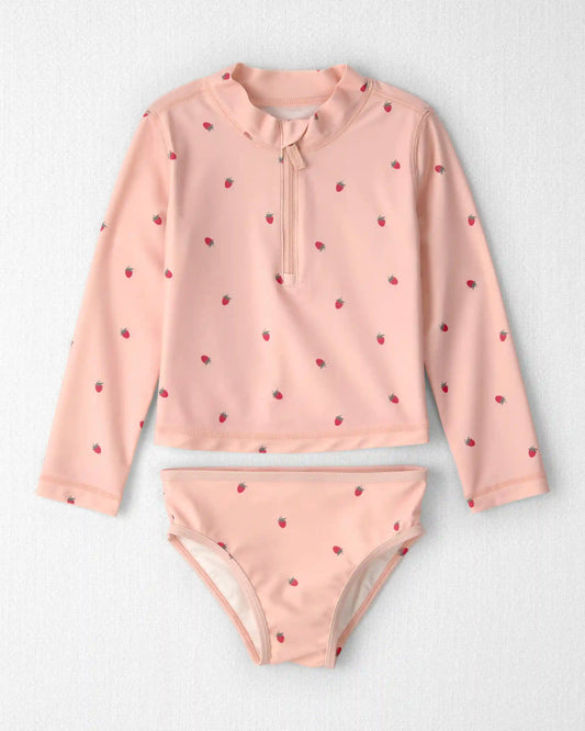 Toddler Girl 2-Piece Recycled Rashguard Swimsuit Set in Strawberry Print