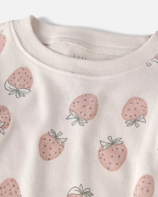 Toddler Girl 2-Piece Organic Cotton Ribbed Pajama Set in Strawberry Print