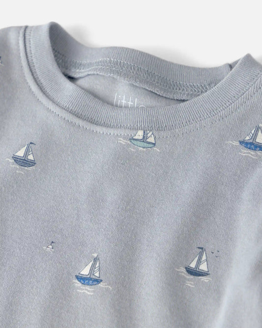 Toddler 2-Piece Organic Cotton Ribbed Pajama Set in Sail Away Print